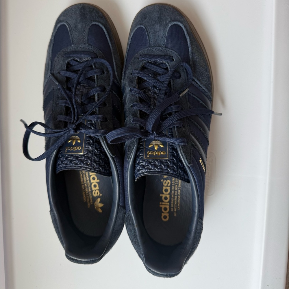 Adidas Women’s Gazelles Dark Blue and Gold Sneakers